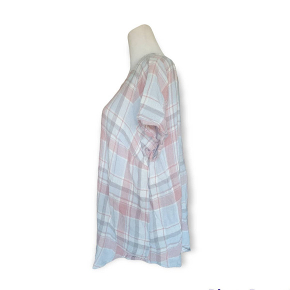 Torrid Womens Abbey‎ Woven Textured Plaid Button Back Top Size 1x Pink Grey - Picture 5 of 10
